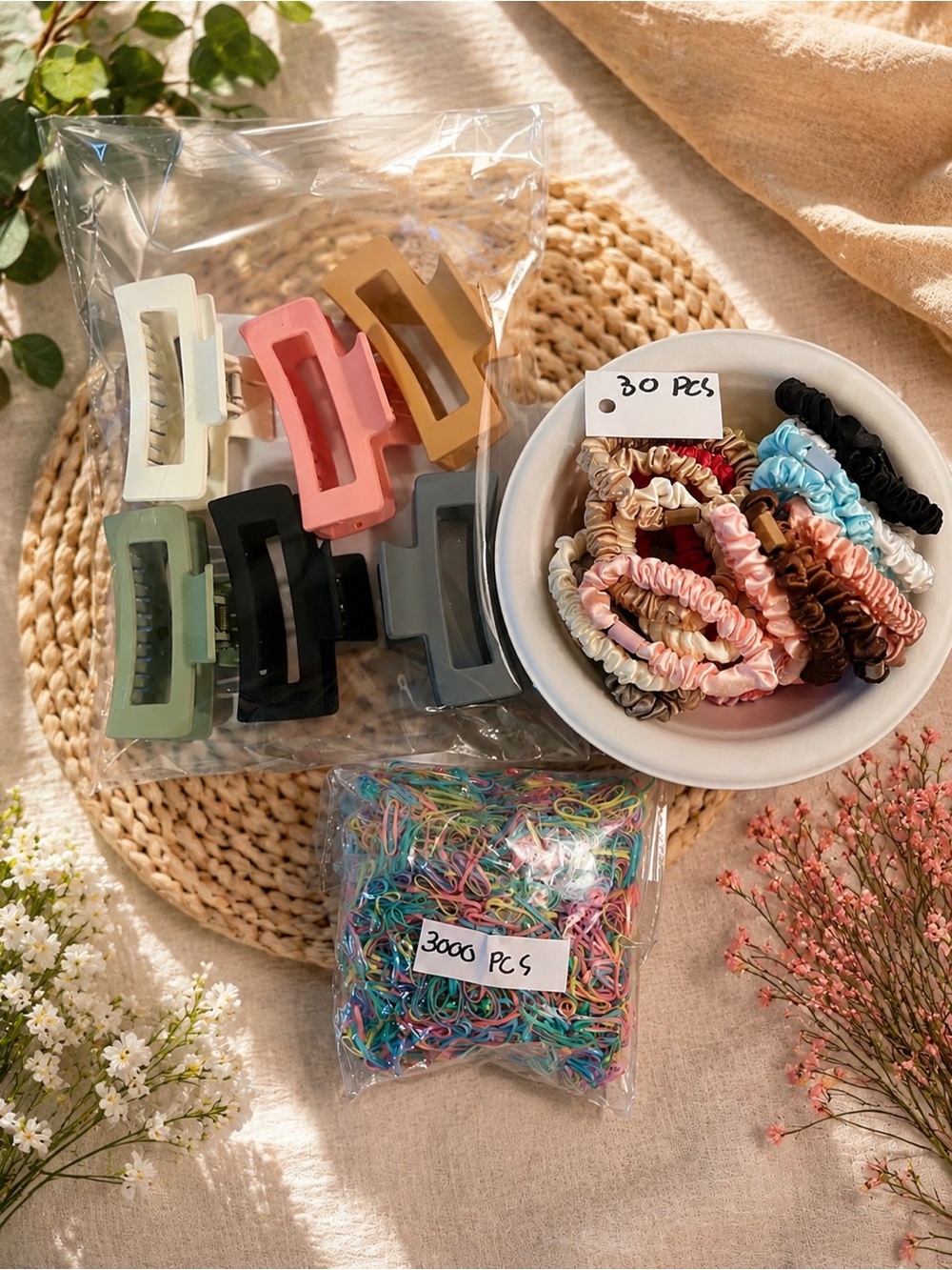 🆕 Assorted Hair Clips & Scrunchies Set - Multicolor